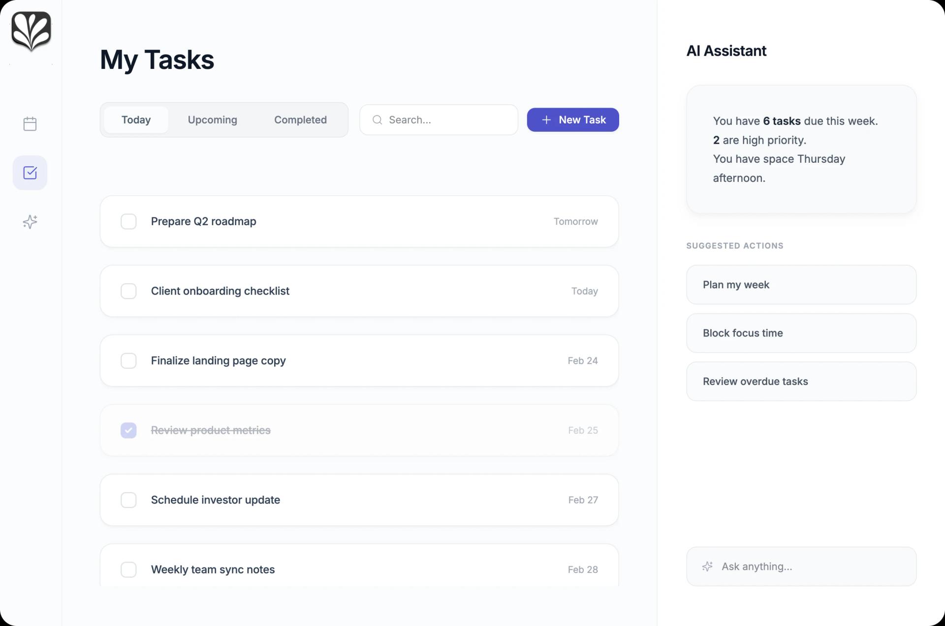 Tasks view — work infrastructure